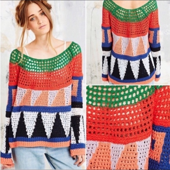 Like NEW Free People Modern Art Geometric Sweater - Picture 2 of 14